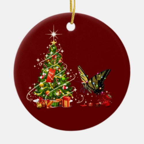 Butterfly With Hat Scaft Christmas Ceramic Ornament
