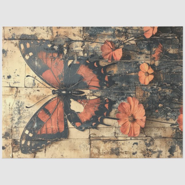 Butterfly with orange flowers tissue paper (Front)