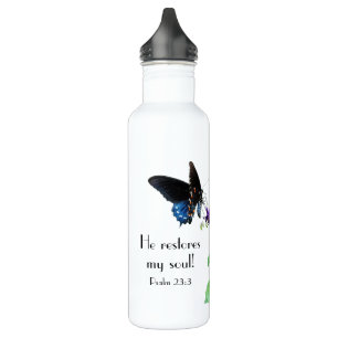 Butterfly with Psalm verse 23:3 Stainless Steel Water Bottle