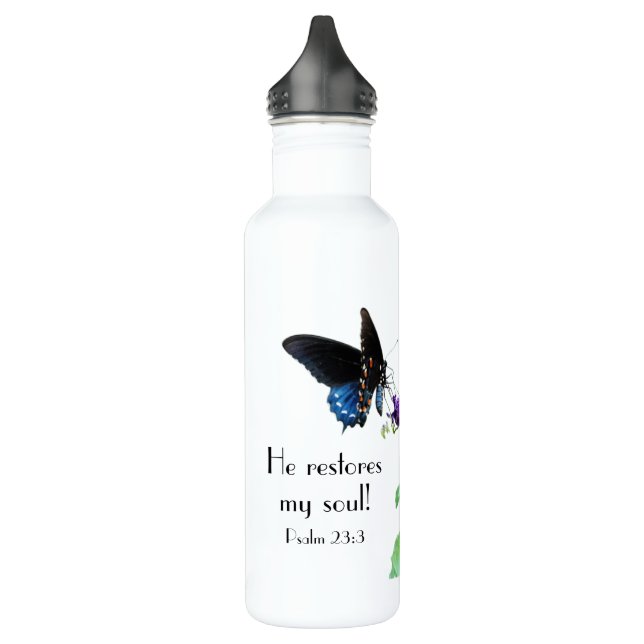 Butterfly with Psalm verse 23:3 Stainless Steel Water Bottle (Left)