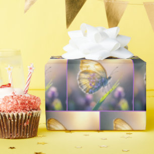 Butterfly With Purple Flowers Wrapping Paper