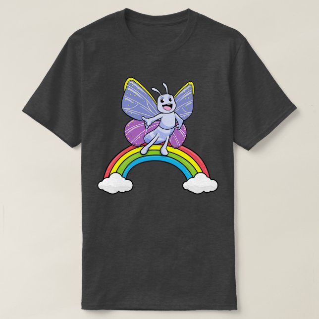 Butterfly with Rainbow and Clouds T-Shirt (Design Front)