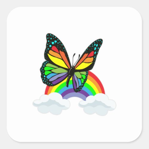 Butterfly with Rainbow Square Sticker