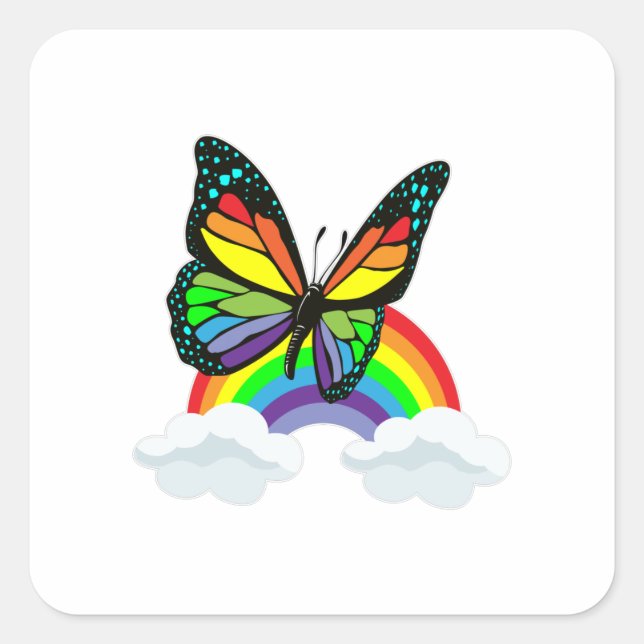 Butterfly with Rainbow Square Sticker (Front)