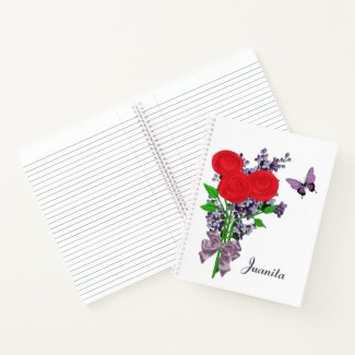 Butterfly with Rose and Lilac Bouquet Notebook