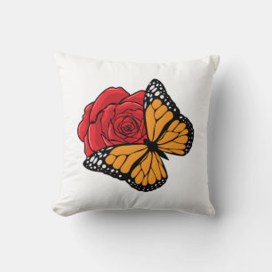 Butterfly with Rose Throw Pillow