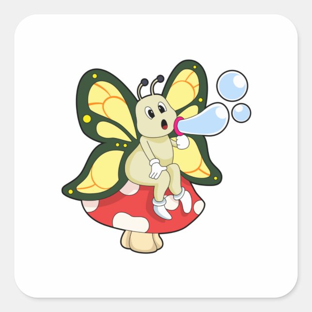 Butterfly with Soap bubbles Square Sticker (Front)