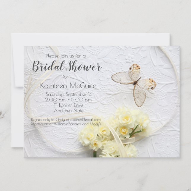 Butterfly with spring flowers invitation (Front)