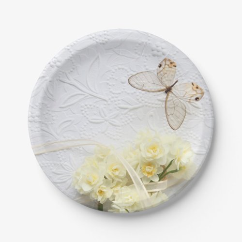 Butterfly with spring flowers Paper Plate