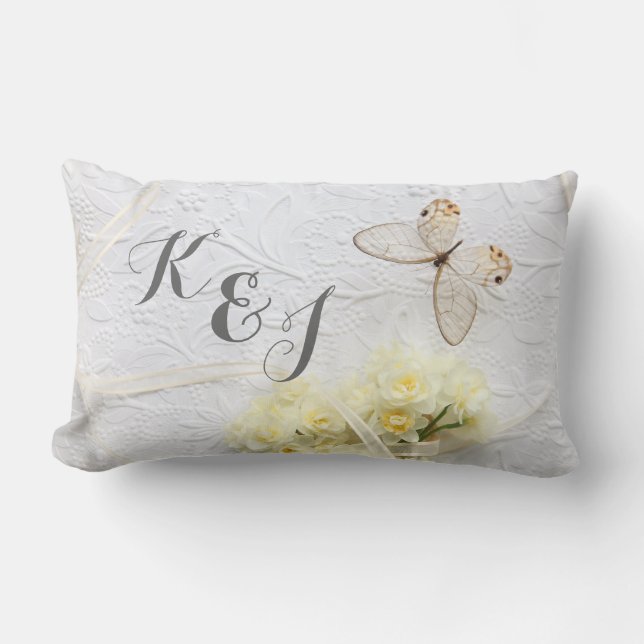 Butterfly with spring flowers wedding lumbar pillow (Front)