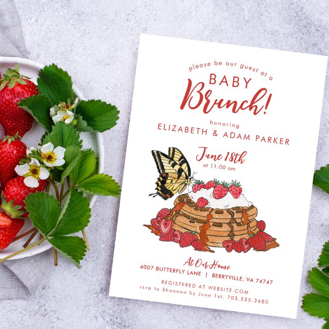 Butterfly with Strawberries Baby Brunch Shower Invitation (Creator Uploaded)