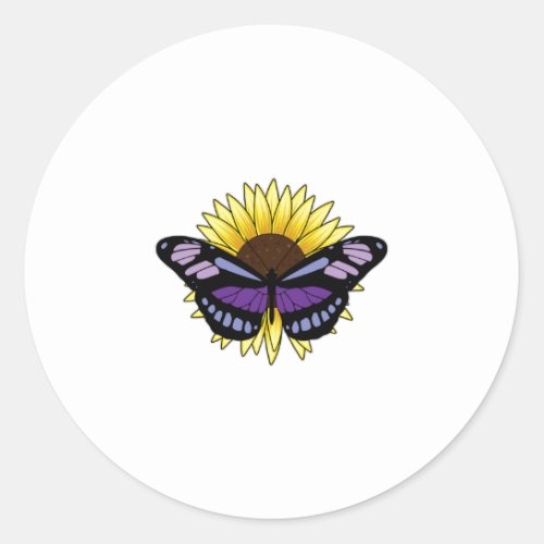 Butterfly with Sunflower Classic Round Sticker