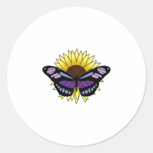 Butterfly with Sunflower Classic Round Sticker
