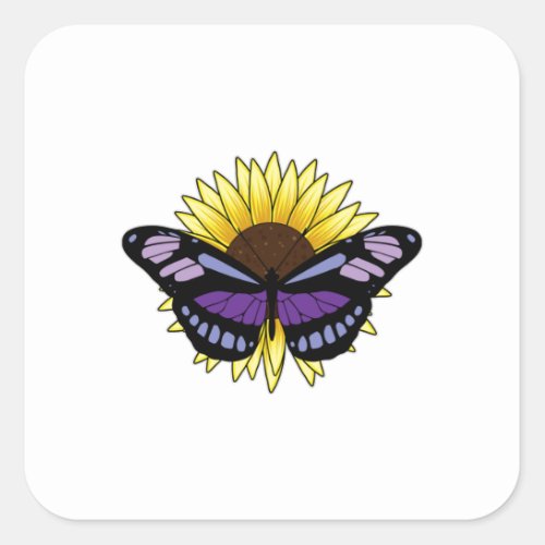 Butterfly with Sunflower Square Sticker