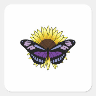 Butterfly with Sunflower Square Sticker