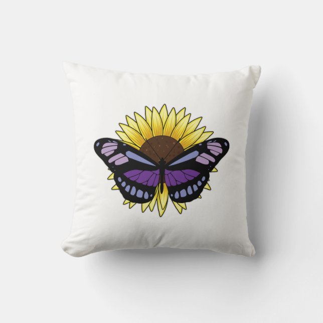 Butterfly with Sunflower Throw Pillow (Front)
