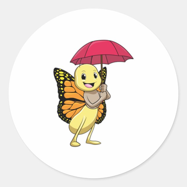 Butterfly with Umbrella Classic Round Sticker (Front)