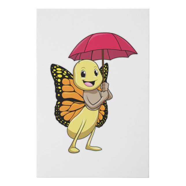 Butterfly with Umbrella Faux Canvas Print (Front)