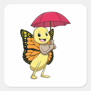 Butterfly with Umbrella Square Sticker