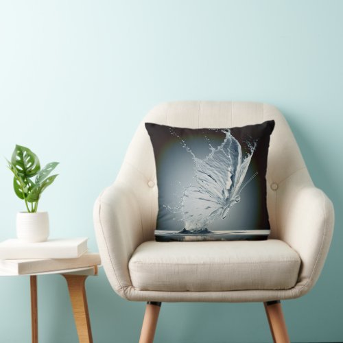 Butterfly With Water Splash Throw Pillow