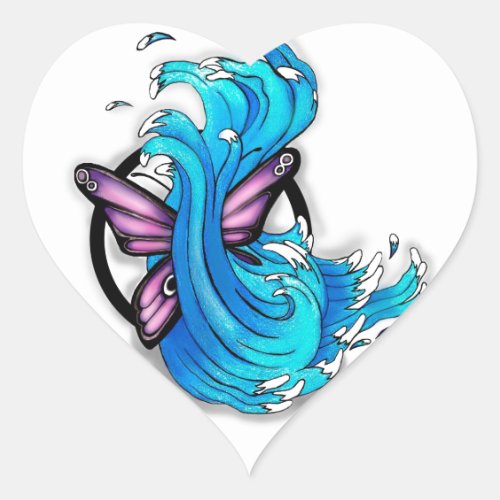 Butterfly with Waves Heart Sticker