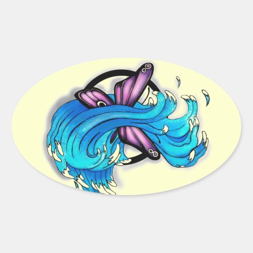 Butterfly with Waves Oval Sticker