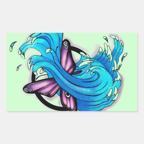 Butterfly with Waves Rectangular Sticker