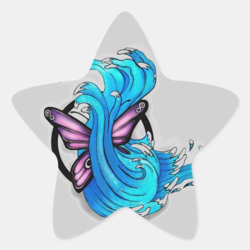 Butterfly with Waves Star Sticker