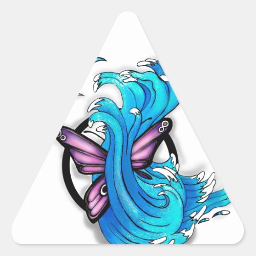 Butterfly with Waves Triangle Sticker