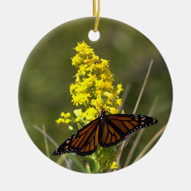 Butterfly with Yellow Wildflowers Ornament (Front)