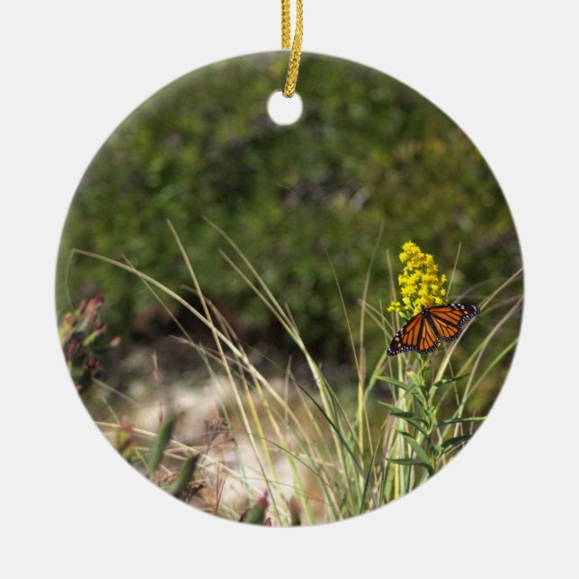 Butterfly with Yellow Wildflowers Ornament (Front)