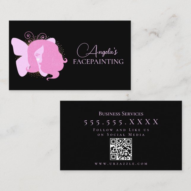 Butterfly Woman Makeup Facepainting QR Code Business Card (Front/Back)