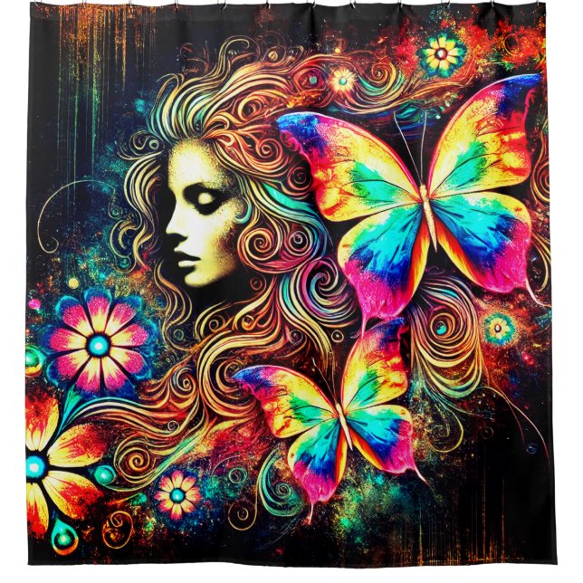 Butterfly Woman Shower Curtain (Front)