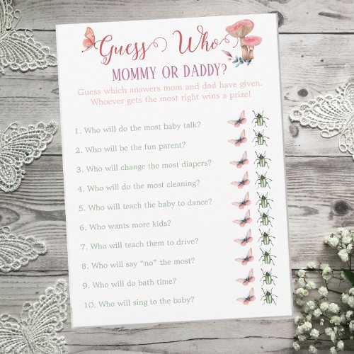 Butterfly Woodland Baby Shower Guess Who Game Invitation