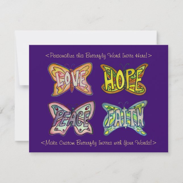 Butterfly Word Art Custom Design Invitations (Front)