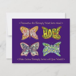 Butterfly Word Art Custom Design Invitations