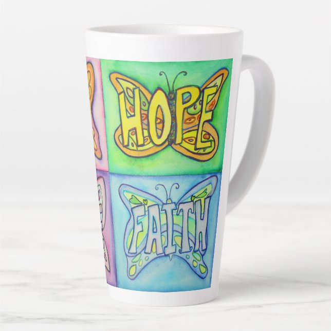 Butterfly Word Art Custom Latte Mug Cup (Right Angle)