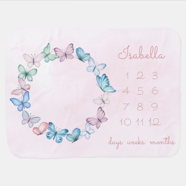 Butterfly Wreath Baby Milestone Blanket (Horizontal)