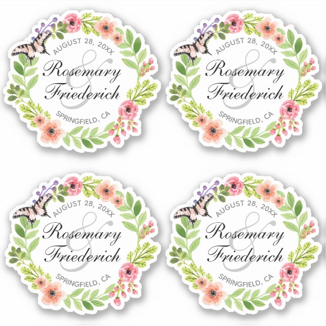 Butterfly Wreath Bride and Groom Contour Stickers (Front)