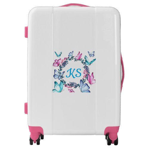 Butterfly Wreath Monogram Luggage