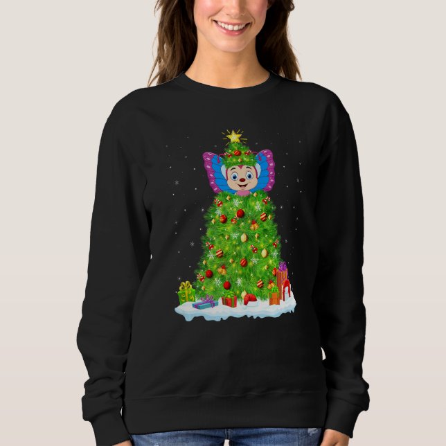 Butterfly Xmas Lighting Tree Funny Butterfly Chris Sweatshirt (Front)