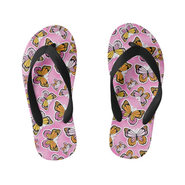  Butterfly Y2K vibe orange Kid's Flip Flops (Footbed)