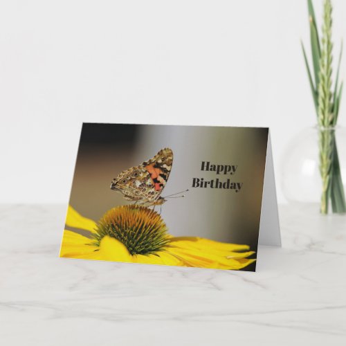 Butterfly Yellow Floral Photo Birthday Card