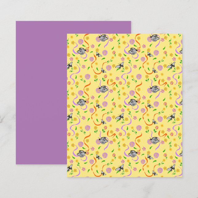  Butterfly Yellow Floral Scrapbook Paper (Front/Back)