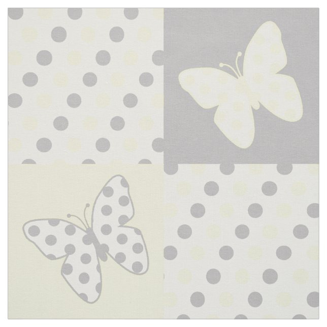 Butterfly Yellow Gray Polka Dots Fabric (Swatch)