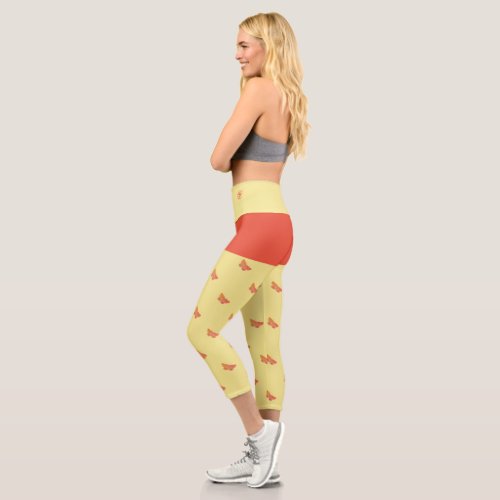 Butterfly Yellow Monogram Modern Trendy Girly Cute Capri Leggings