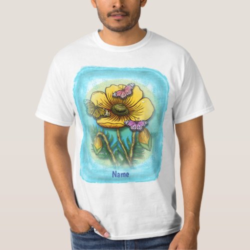 Butterfly yellow Poppy custom name T_Shirt