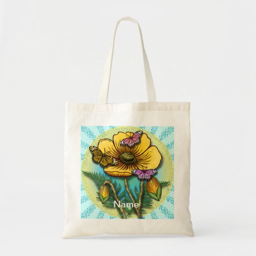 Butterfly yellow Poppy flowers  Tote Bag