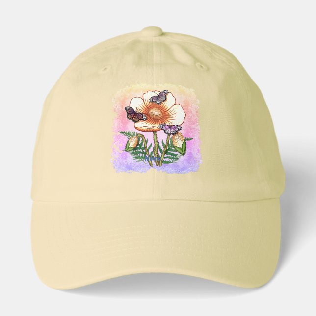 Butterfly yellow Poppy  Hat (Front)