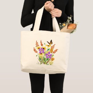 Butterfly Yellow Purple Floral Shopping Tote Bag